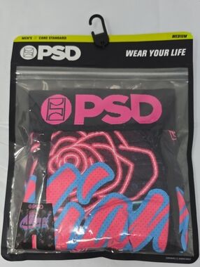 PSD Miami Black Boxer Briefs with Pink & Blue Graphic Rose Design